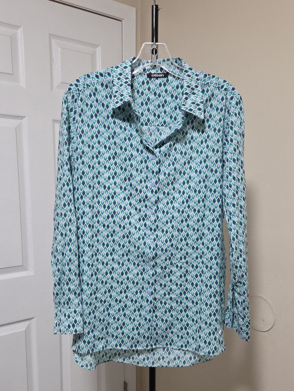 Olsen Men's Teal Geometric Button-Down Shirt